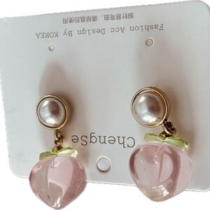 Chengse Cute Pink Glass Peach Bead FashionDangle Drop Earrings 1.25"